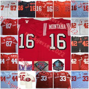 Joe Montana #33 Roger Craig Retro voetbalshirt gestikt heren #42 Ronnie Lott #44 Tom Rathman #87 Dwight Clark Jerseys S-3XL