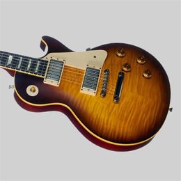 Joe Perry 1959 Faded Tobacco Sunburst Flame Maple Top Guitar Guitar en acajou, reliure du corps crème, tuilp tuilp, China Oem Chibson