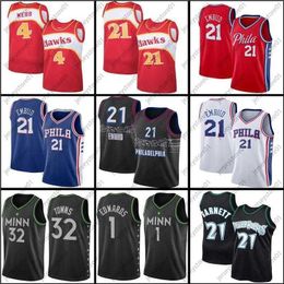 Joel 21 Embiid Jersey Karl-Anthony 32 Cidades Anthony 1 Edwards Kevin Basketball Jerseys Garnett Spud 4 Webb Heren maat S-2xl