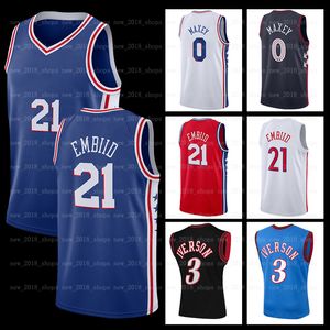 Joel Embiid 21 Tyrese Maxey 0 Maillot de basket Allen Iverson 3 6 Julius Erving Sixer City Black Edition Chemise rétro Blanc Bleu Maillots