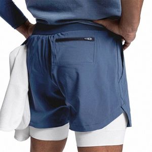 Jogger 2 in 1 herenshorts Binnenste strakke buitenste losse dubbellaagse Fitn-sportbroek Multi Pocket Running Workout Fitn-broek A58g #