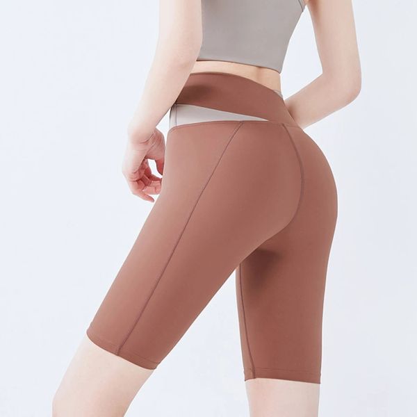 Jogger Fitness deportes cintura alta melocotón pantalones de elevación de cadera gimnasio Yoga apretado cruzado cinco puntos pantalones recortados hasta la rodilla