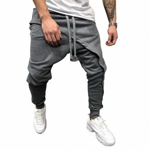 Pantalon de jogging à entrejambe bas pour homme, sarouel mi-hauteur, double couche, P1kR #