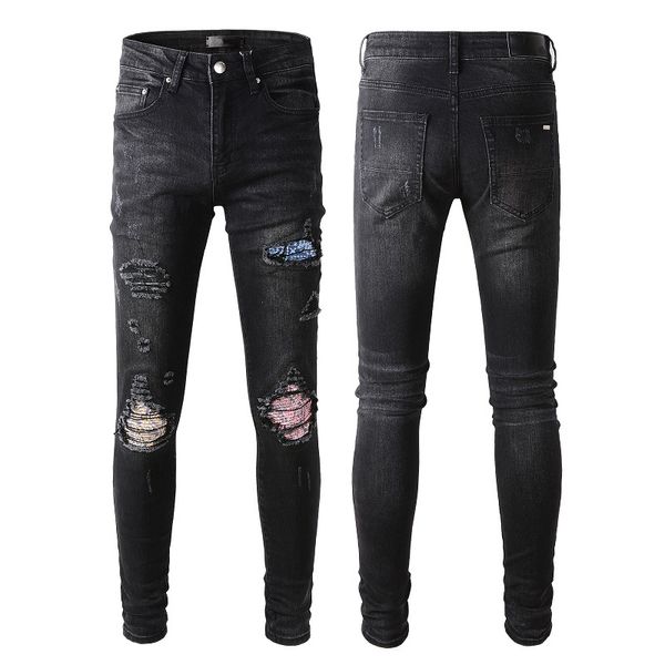 Pantalones de chándal Hombre Ripped Skinny Straight Slim Elástico Denim Fit Biker Jeans para hombres mujeres verano primavera jean negro azul letra estrella pantalón Elegante recto 10 estilos