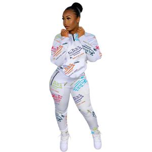 Jogger dames trainingspakken tweedelige set lange mouwen chic bedrukt sweatshirt top en hoge taille sportbroek casual