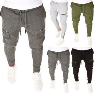 Joggers pour hommes pantalons de jogging pantalons de survêtement à la mode poches zippées décontracté Slim Fit pantalons longs sport 210715