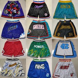 Jogging Basketball Shorts Zipper Fly Sport Wear Pantalón Just Don Pantalones de chándal HipPop Pocket Short Sólido Zip Up Cosido Equipo Cam Whitmore Hunter Tyson John Collins Hombres