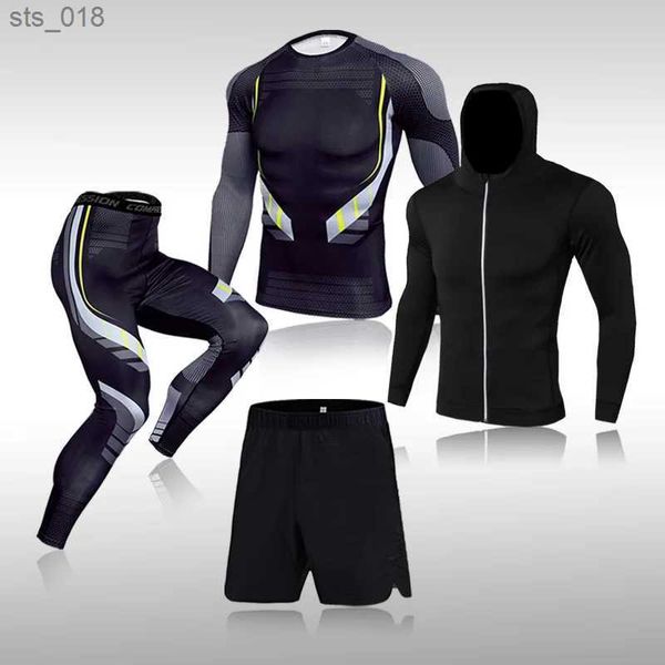 Vêtements de jogging Gym Rashguard Mens Fitness 4Pièce/ensemble Classique Noir Entraînement Serré Sportswear Mens Fitness Running Compression Suit Jogging SuitH24119