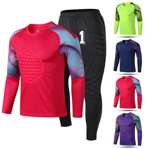 Ropa para correr para hombre, uniforme de portero de fútbol para adultos, esponja protectora de manga larga, camiseta de entrenamiento de fútbol para niños, pantalones superiores 230307