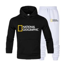 Jogging kleding tuta in pile con cappuccio nationale geografica uomo moda abbigliamento sportivo completo set da tasche grandi felpe cap