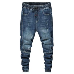 Joggingbroek heren jeans elastische taille trekkoord blauw ontspannen taps toelopende herenmode broek heren oversized 42 065300o