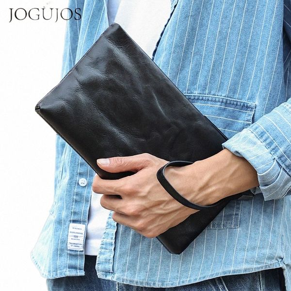 Jogujos Bolso de mano de cuero de vaca genuino para hombre Bolso de mano con pulsera Busin Phe Cartera Titular de la tarjeta Bolso casual 96PW #