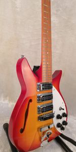 John Lennon 325 Cherry Sunburst Semi Hollow Body Elektrische Gitaar Short Scale 527mm, 3 Toaster Pickups, Single F Hole, Lacquer Painted Fingerboard, R Tailpiece