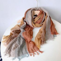 Johnature 2024 mince coton lin rayé écharpe quatre saisons polyvalent doux cou garde foulard en soie femmes voyage châle écharpe 240320
