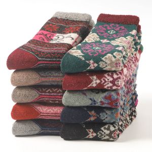 Johnature 5 paires / lot femmes chaud vintage imprimé chaussettes florales hiver automne épais style chinois femme Terry lapin chaussettes de cheveux 210521