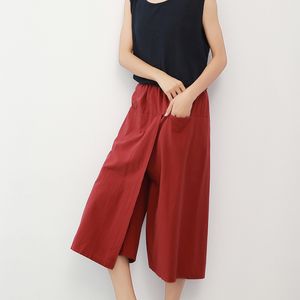 Johnature, pantalones de pierna ancha para mujer, pantalón de verano, cintura alta, bolsillos, Color sólido, suelto, informal, suave, hasta la pantorrilla, pantalones 210521