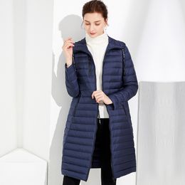Johnature Winter 90% White Duck Light Down Hooded Warm Women Fashion Long Down Jacket 4 Colors M-3XL 210521