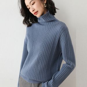 Johnature Dames Casual Turtleneck Pullover Sweaters Effen Kleur Herfst Gebreide Blend Dikke Warme Vrouwelijke Koreaanse truien 210521