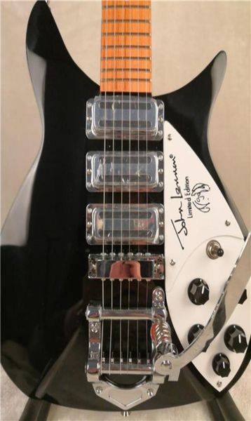 JohnLennon 325 Longueur à échelle courte 527 mm 6 cordes Guitare électrique noire Bigs Tremolo Peinture brillante Touche Angle de 5 degrés Headsto2400834