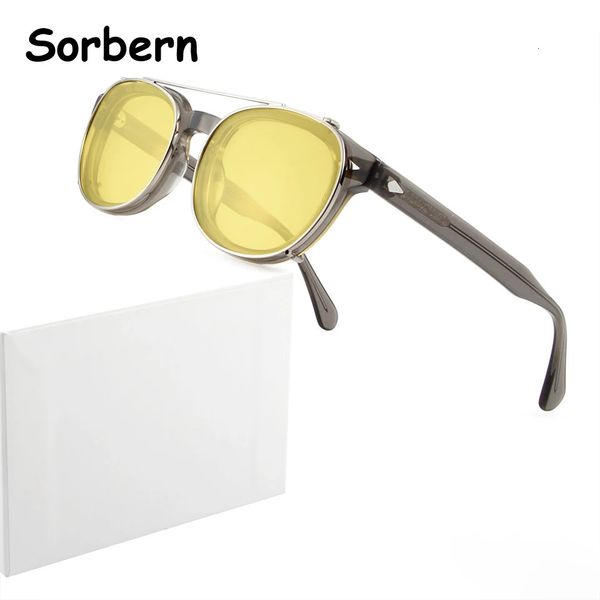 Johnny Depp Style rond gris lunettes optiques cadre polarisé clip sur lentille lunettes de soleil teintées pour hommes femmes conduite lunettes UV400 240326