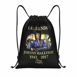 Johnny Hallyday Sac à dos à cordon Femmes Hommes Gym Sport Sackpack Pliable France Chanteur Sac de formation Sack 70tx #