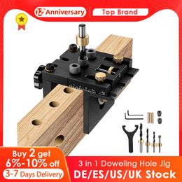 Menuisiers Kit de travail du bois de gabarit de trou de poche de chevilles 3 en 1 avec clip de positionnement Guide de perçage réglable localisateur de perforateur outils de menuiserie