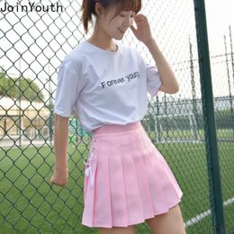 Joinyouth Jupe plissée taille haute à lacets Style preppy d'été Faldas Mini jupes douces Ropa Mujer Kawaii Saia Jupe Femme 7b017 210309