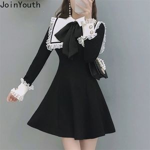 Joinyouth temperamento Vestidos para mujer encaje japonés Patchwork Vestidos moda arco túnica Chic elegante Mini vestido femenino 210320
