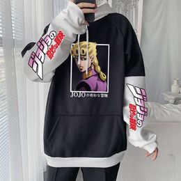 Jojo Bizarre Adventure Anime Haruku sweats à capuche gothique Cool Giorno Giovanna dessin animé hommes hiver surdimensionné à manches longues sweats