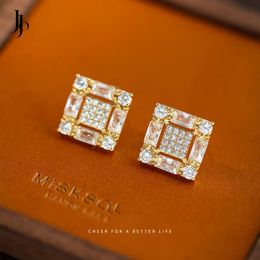 Jojo Fashion-pendientes de moissanita cuadrados de lujo con diamantes de imitación, oro de 18k para mujer