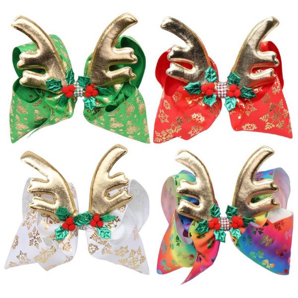 Jojo Siwa Christmas Hair Bow 6.7 pouces Golden Antler Baby Girls Big Large Diamond Flower Childre