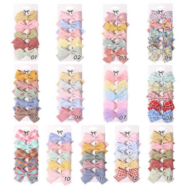 Barrettes à cheveux mignonnes pour petites filles, bandeau à carreaux, à pois, couvre-chef, motif cerise, accessoires pour cheveux décontractés, 5 pièces/ensembles