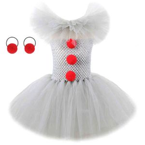 Joker Pennywise Tutu vestido para niñas niños Cosplay disfraz de payaso niños Halloween vestidos de lujo princesa niña fiesta traje gris 211130