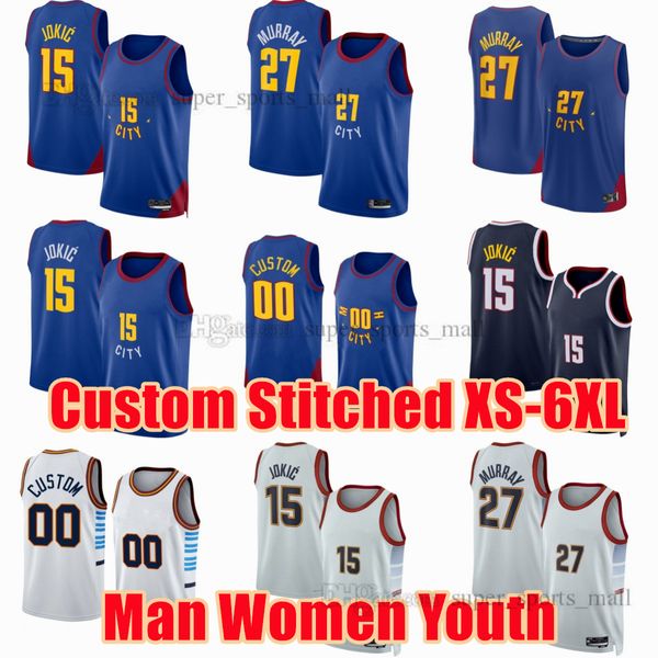 Jokic Jamal Murray Personnalisé Jeunesse Hommes Cousu XS-6XL Basketball Jersey Aaron Gordon Kentavious Caldwell-Pope Michael Porter Blanc Marron Thomas Gillespie Jackson