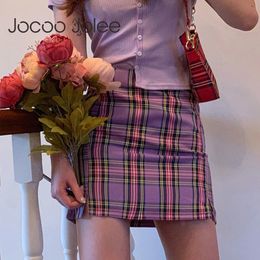Jolee Jocoo femmes été coréen Sexy rétro Plaid Y2K doux taille haute Mini jupe une ligne fermeture éclair Preppy Style fête Club 210428