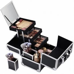 Joligrace Profial maquillage valise Portable grande capacité maquillage boîte avec porte-pinceaux cosmétiques miroir verrouillable w67g #