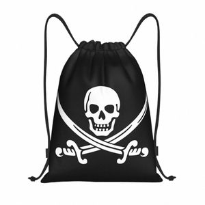 Jolly Roger Skull Mochila con cordón Mujeres Hombres Deporte Gimnasio Sackpack Bandera pirata portátil Bolsa de entrenamiento Saco Z3SD #