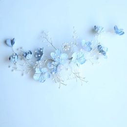 Jonnafe – peigne à cheveux Floral bleu clair, accessoires de mariage, perles, bijoux de mariée, ornements faits à la main pour femmes, 240311