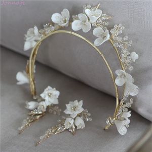 Jonnafe porcelaine fleur mariage couronne cheveux diadème strass bijoux de mariée accessoires de cheveux à la main femmes casque 240110