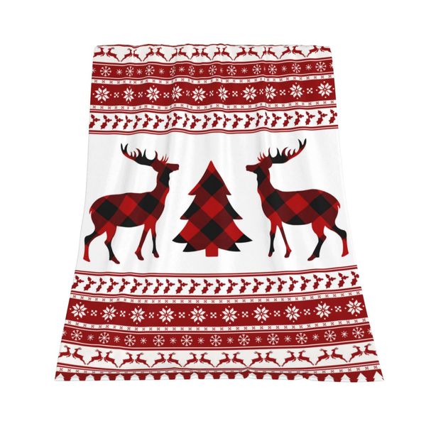 JOOCAR Manta de ciervo de Navidad para vacaciones, decoración de Navidad roja, manta de felpa cálida para cama, sofá, sala de estar, sofá, silla (50 x 60 pulgadas)