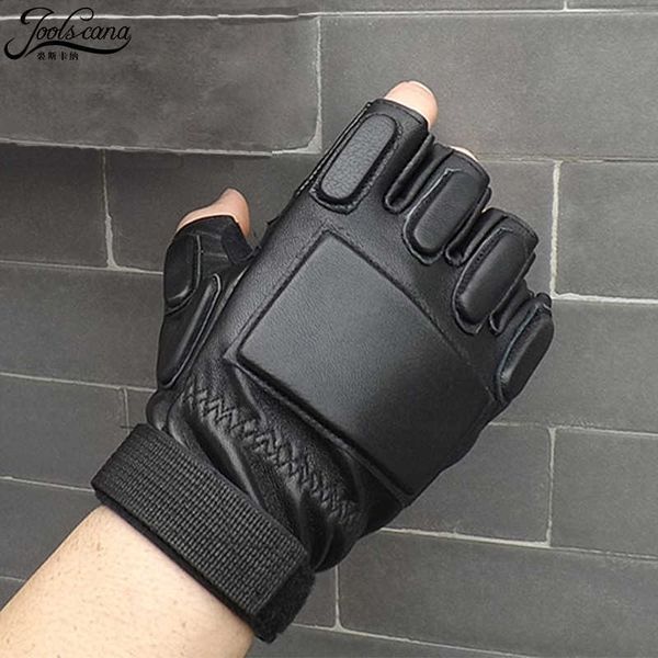 Joolscana gants tactiques hommes gants en cuir sans doigts demi-doigt en cuir véritable extérieur conduite équitation conduite armée mitaine H1022