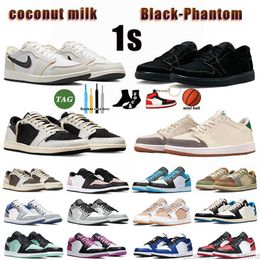 Jorda n Designer Livraison gratuite avec boîte Chaussures de basket-ball Jumpman 1 Low Moka Panda Black Phantom 1s Voodoo Baskets Hommes Femmes J1 Coconut Milk Blue 1low Hommes