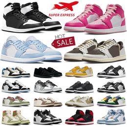 Basketbalschoenen heren dames 1 1s omgekeerde mocha schoenen Canary Low golfjaar van het konijn zwarte witte panda mid pink zionson voodoo sneakers trainers dhgate