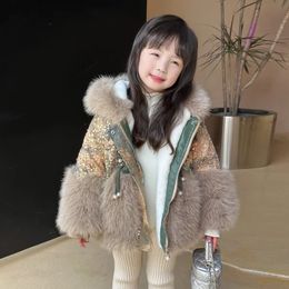 Josaywin Winterjas Kinderen Meisje Parka Warme Faux Bontjas Voor Meisjes Kinderen Sequin Kleding Zachte Party Baby Jassen 231220