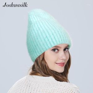 Joshuasilk dames angora hoed winter gebreid voor meisje met revers dubbel met voering1 2438