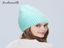 Joshuasilk Women039 Angora chapeau hiver tricoté pour fille avec un revers double avec ligne de ligne17675969