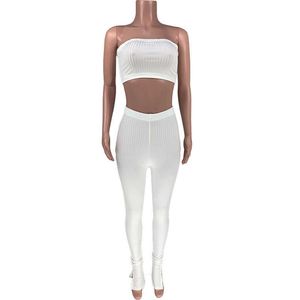 Joskaa Crop Top en Split Flare Pant Suit 2 Stuk Dames Sexy Solid Gebreide Party Club Outfits Matching Outfits Casual Set Y0702