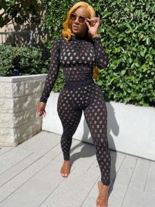 Joskaa chemise slim Leggings pantalon boîte de nuit tenues d'anniversaire pour les femmes deux pièces ensemble Traksuit évider grande taille