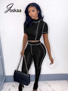 Joskaa Strench Matching Set Femmes Bandage Tshirt Et Long Pantsuit Active Sportswear Summer Fashion 2021 Sexy Street Casual Wear Y0625