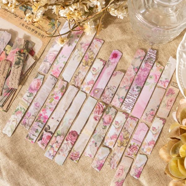 Journamm 100pcs / pack Aesthetics Flowers Series Washi Autocollants Art Collage Album décor PAPEERIE DIY Scrapbooking Label Stickers